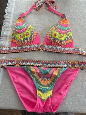 Victoria's Secret Pink Multi-Color Print Halter Bikini